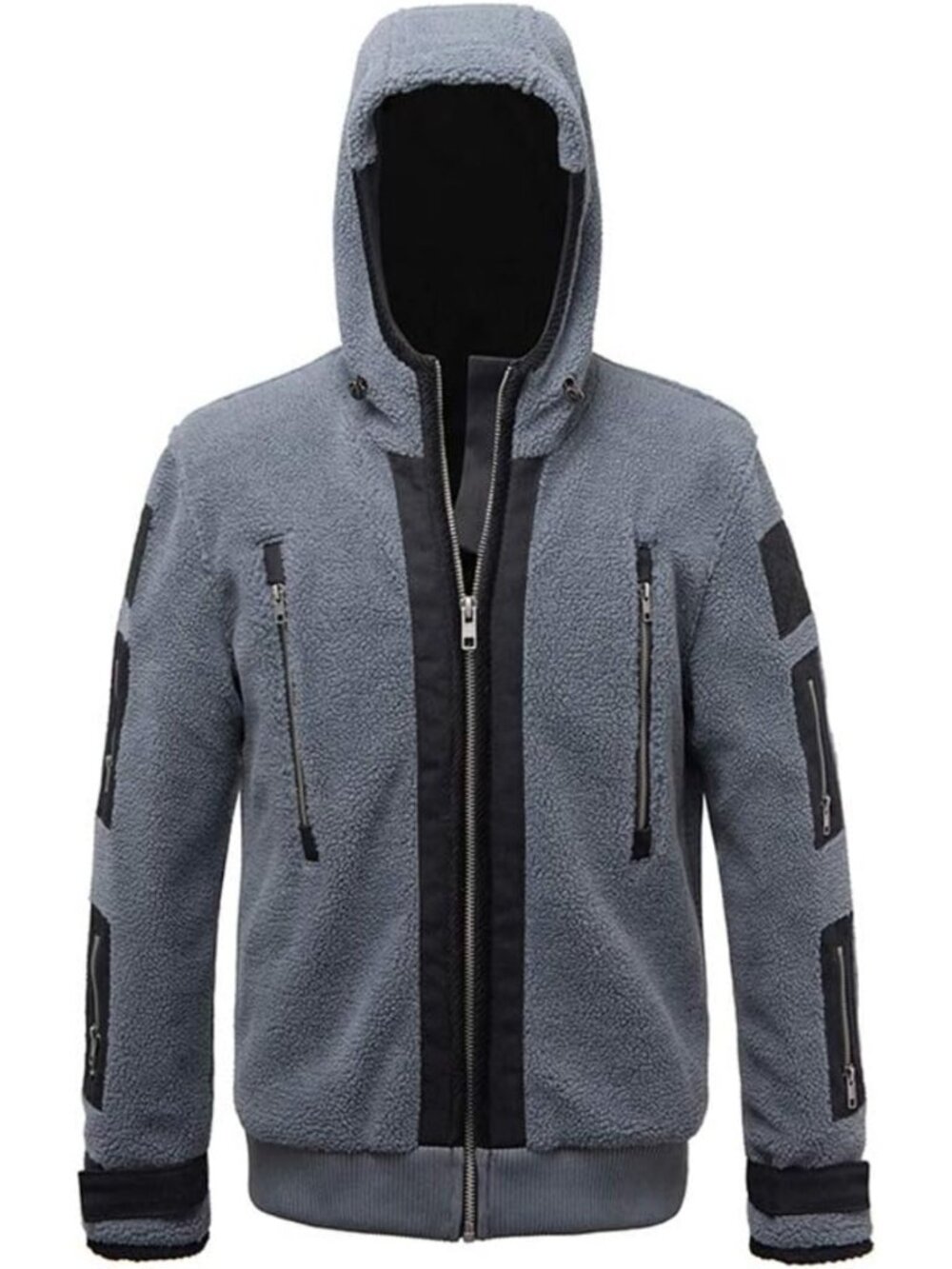 Men's Cosplay Hoodie Jacket, Warm Fleece Battle Suit with Armbands & Face Scarf